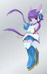  1girl arm_guards black_nose blue_boots blue_gloves boots chinese_knot commentary dragon_girl dragon_horns earphones freedom_planet freedom_planet_2 furry furry_female gloves greyscale highres horns long_hair monochrome pink_eyes purple_hair sash_lilac simulug solo twintails water_dragon 