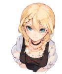  3: blonde_hair blue_eyes braid breasts choker collarbone commentary_request g36_(girls_frontline) girls_frontline looking_at_viewer medium_breasts puffy_short_sleeves puffy_sleeves short_sleeves shuzi simple_background traditional_clothes twin_braids 