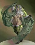  1girl absurdres antennae arthropod_girl arthropod_limbs braid breasts closed_eyes closed_mouth colored_eyelashes extra_arms fang full_body green_hair green_wings hair_between_eyes highres indie_virtual_youtuber insect_wings juniper_actias juniper_actias_(space_invader) large_breasts monster_girl moth_antennae moth_girl moth_wings navel neck_fur nipples nude pointy_ears rowanvtuber skin_fang solo standing thick_thighs thighs twin_braids virtual_youtuber white_eyelashes white_fur white_hair wings 