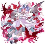  1girl ascot bat_wings bloomers blue_hair bow commentary_request danmaku full_body game_asset hakurei_frontier_spell_strive hat hat_ribbon highres looking_at_viewer mob_cap official_art open_mouth red_ascot red_bow red_eyes remilia_scarlet ribbon shirt shoes signature simple_background single_wrist_cuff skirt skirt_set sleeve_bow smile socks solo syuri22 third-party_source touhou transparent_background white_bloomers white_hat white_shirt white_shoes white_skirt white_socks white_wrist_cuffs wings wrist_cuffs 