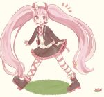  1girl :o bow candy child commentary_request danganronpa_(series) danganronpa_another_episode:_ultra_despair_girls fake_horns food full_body hair_horns hairband horn_bow horn_hairband horn_ornament horns long_hair looking_down mikuni_(open-ranka) pink_eyes pink_hair pink_hairband pink_horns pink_trim polka_dot polka_dot_bow solo twintails utsugi_kotoko walking 