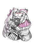  absurdres androgynous clothing_cutout cone_hair_bun diamond_cutout drill_hair fire_emblem fire_emblem_engage fire_emblem_fates fire_emblem_heroes folded_twintails forrest_(fire_emblem) hair_bun hair_horns hat highres kiss monochrome pink_hat rosado_(fire_emblem) ryufboi sketch yaoi 