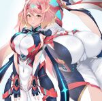  1girl absurdres ass bodysuit breasts breasts_squeezed_together cameltoe chest_jewel commentary_request fingerless_gloves gloves gradient_hair highres huge_ass huge_breasts kajichan multicolored_hair official_alternate_costume official_alternate_hair_color pink_hair pyra_(switch_2)_(xenoblade) pyra_(xenoblade) shore solo space_print starry_sky_print tiara xenoblade_chronicles_(series) xenoblade_chronicles_2 