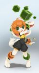  1girl absurdres ahoge anklet black_jumpsuit black_nose chinese_knot commentary cube digitigrade dog_girl dog_tail freedom_planet freedom_planet_2 furry furry_female green_eyes highres jewelry jumpsuit milla_basset open_mouth orange_hair romper short_hair simulug sleeveless_jumpsuit solo tail very_long_ears white_fur 