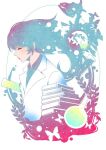  1other androgynous blue_hair book book_stack bug butterfly closed_eyes coat flask gradient_hair lab_coat long_hair multicolored_hair noguchi_matsuba original other_focus red_hair round-bottom_flask solo test_tube upper_body white_coat 