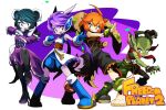  4girls animal_ears anklet arm_guards black_hair black_jumpsuit black_nose blue_boots blue_shorts boots carol_tea cat_ears cat_girl chinese_knot commentary_request digitigrade dog_girl dog_tail dragon_girl dragon_horns dress earphones freedom_planet freedom_planet_2 furry furry_female green_eyes green_fur green_shorts highres horns jewelry jumpsuit long_hair milla_basset multiple_girls neera_li orange_hair panda panda_ears panda_girl pink_eyes purple_dress purple_eyes purple_hair red_scarf romper sakurajyousui_nami sash_lilac scarf short_hair shorts sleeveless_jumpsuit striped_fur tail thigh_boots twintails very_long_ears water_dragon white_fur 