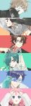  1other 2girls 3boys :3 :d absurdres adjusting_eyewear ahoge aqua_eyes aqua_gloves black_bow black_gloves black_hair black_jacket blue_eyes blue_hair bow braid breasts brown_hair cleavage closed_mouth collar_tug collared_shirt colored_inner_hair colorful_background column_lineup commentary_request curtained_hair drawing_on_own_face earrings facial_mark forehead_mark gloves goggles gold_earrings gold_necklace green_hair grey_eyes grey_hair grey_shirt grin hair_behind_ear hair_between_eyes hair_bow hair_over_one_eye hand_on_own_forehead hands_on_own_head highres higuchi_kaede higuchi_kaede_(nanajigen_seitokai) holding_earbud jacket jewelry kanae_(nanajigen_seitokai)_(nijisanji) kanae_(nijisanji) lapels leos_vincent leos_vincent_(nanajigen_seitokai) long_bangs long_hair looking_at_viewer low_ponytail low_twin_braids marking_on_cheek medium_breasts midriff mole mole_under_eye multicolored_hair multiple_boys multiple_girls multiple_necklaces nanajigen_seitokai_(nijisanji) necklace nijisanji notched_lapels number_on_cheek one_eye_closed open_clothes open_hand open_jacket open_mouth pink_hair ponytail purple_eyes ryuushen ryuushen_(nanajigen_seitokai) saegusa_akina saegusa_akina_(nanajigen_seitokai) shirt short_hair simple_background single_earring smile suo_sango suo_sango_(nanajigen_seitokai) tongue tongue_out twin_braids two-tone_hair virtual_youtuber wanwanodynamic white_jacket 