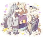  >_< 2girls animal_ears animalization ball bang_dream! bang_dream!_it's_mygo!!!!! black_hat blonde_hair blue_cat blue_hair blush bone brown_pants cat cat_ears cat_girl cat_tail closed_mouth coffee_mug commentary cup dog dog_ears dog_girl dog_tail fang grey_pants grey_shirt hat heart highres holding holding_cup kemonomimi_mode ll_allgood long_hair medium_hair misumi_uika mug multiple_girls open_mouth pants purple_eyes purple_shirt rainbow shirt sitting sitting_on_lap sitting_on_person smile star_(symbol) sweatdrop tail tennis_ball togawa_sakiko white_background yellow_eyes yuri 