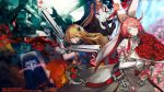  arc_system_works battle_rifle blazblue bolverk bouquet company_connection crossover dual_wielding elphelt_valentine fal_(girls_frontline) ferret flower fn_fal girls_frontline guilty_gear guilty_gear_xrd gun highres holding multiple_girls noel_vermillion official_art petals rifle rose weapon 