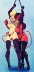  2girls bdsm black_hair black_lipstick blush bondage bound demon_girl eyes_closed female fingering highres horns interspecies kiss lips lipstick long_hair makeup moaning multiple_girls my_pet_tentacle_monster myserra neck neck_kiss red_skin tagme the_succubus_sub yuri 