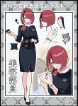  2girls alternate_costume applying_another's_makeup applying_makeup belt black_belt black_dress black_hair black_shoes blunt_ends blush bob_cut border breasts commentary_request compact_(cosmetics) cosmetics dress earrings eyelashes eyeshadow gold_earrings gold_wristwatch grey_border grey_eyes grey_hair hair_over_one_eye hand_on_another's_cheek hand_on_another's_face heart highres hohojiro-san_(lain_paterson) holding jewelry kakaramama lain_paterson large_breasts lipstick long_bangs long_hair makeup makeup_brush medium_dress medium_hair multicolored_hair multiple_girls multiple_views nail_polish nijisanji no_socks outside_border pink_eyeshadow pink_nails red_hair shark shoes smile sparkle streaked_hair three-quarter_sleeves translation_request twitter_username two-tone_hair virtual_youtuber watch white_background wristwatch 