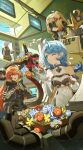  2others 4girls absurdres aqua_eyes bare_shoulders black_gloves blindfold_mask blonde_hair blue_hair clenched_teeth commentary_request dress elbow_gloves fingerless_gloves flower gloves grey_hair grin highres hyny long_hair long_sleeves looking_at_another magus_(zenless_zone_zero) mask mecha medium_hair mole multiple_girls multiple_others open_mouth orange_hair orange_pupils orphie_magnusson pointy_ears robot seed_(zenless_zone_zero) seed_sr. side_ponytail smile soldier_11_(zenless_zone_zero) tail teeth trigger_(zenless_zone_zero) white_gloves yellow_gloves zenless_zone_zero 