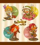  4boys armor bag blood blue_pants brown_hair buckler bug butterfly character_name chibi chibi_only coat commentary_request dancer_(sekaiju) dancer_1_(sekaiju) dokufuki_ageha_(sekaiju) earrings fur-trimmed_coat fur-trimmed_headwear fur_trim greaves green_coat gunner_(sekaiju) gunner_1_(sekaiju) hat highres holding holding_shield impaled jewelry male_focus medic_(sekaiju) medic_3_(sekaiju) motimamire multiple_boys navel necklace o_o official_alternate_color one_eye_covered open_mouth orange_hair pants rafflesia_(sekaiju) red_bag red_hair sekaiju_no_meikyuu sekaiju_no_meikyuu_2 sekaiju_no_meikyuu_3 sekaiju_no_meikyuu_4 shield short_hair shoulder_bag sitting sword teeth upper_teeth_only ushanka warrior_(sekaiju) warrior_3_(sekaiju) weapon 