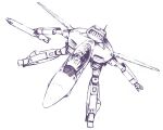  1other canopy_(aircraft) choujikuu_yousai_macross commentary_request flying gerwalk gun gunpod machine_gun macross mecha mecha_pilot_suit monochrome nyaou pilot radio_antenna robot science_fiction sketch variable_fighter vf-1 weapon white_background 