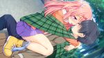  1boy 1girl ankle_boots arms_around_neck bare_legs bench black_hair black_pants boots clothed_sex cum cum_in_pussy cum_overflow day face-to-face faceless faceless_male forest fuyuichi_monme game_asset green_scarf grey_jacket grey_socks hair_ornament hair_ribbon hairclip half-closed_eyes hanamaru_mari hetero hooded_shirt jacket jacket_over_hoodie kiss long_hair long_scarf miniskirt nature non-web_source official_art on_bench one_side_up open_clothes open_jacket orange_jacket outdoors pants park_bench pink_hair plaid_clothes plaid_scarf profile purple_eyes purple_skirt ren'ai_x_royale ribbon saliva saliva_trail scarf self-datamine shared_clothes shared_scarf shirt short_hair sideways sitting skirt sky socks squatting straddling sweat teardrop tongue tongue_out tree upright_straddle white_shirt yellow_boots 