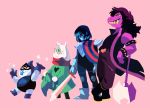  &lt;3 &spades; 2018 ambiguous_gender anthro armor axe belt biped black_body blue_hair blue_skin blue_tongue blush boots bracelet caprine clothed clothing deltarune digital_media_(artwork) evil_grin eyewear fangs floppy_ears footwear freckles frown fully_clothed fur glasses gloves goat green_eyes green_hat grin group hair hat head_tuft holding_hat holding_object holding_weapon horn human jacket jewelry kris_(deltarune) lancer_(deltarune) lizard looking_at_viewer looking_away loopy-lupe mammal melee_weapon monster on_one_leg pants paws pink_background pink_scales purple_hair ralsei red_eyes reptile robe scales scalie scarf shadow sharp_teeth shirt simple_background size_difference smile smirk snout spikes standing star suit_symbol susie_(deltarune) sword teeth tongue tongue_out torn_clothing torn_pants video_games weapon white_body white_fur witch_hat yellow_eyes 