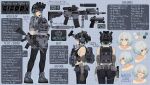  1girl ammunition_pouch ar-15 artist_name assault_rifle belt black_bra black_pants black_pantyhose blue_background blue_eyes blue_hair bra bulletproof_vest closed_mouth combat_helmet commentary commission english_commentary fast_helmet full_body gloves grey_shirt grey_shorts grey_shrug gun handgun helmet highres holding holding_weapon looking_at_viewer makiyo_shine multiple_expressions night_vision_device original pants pantyhose pouch reference_sheet rifle shirt shoes short_hair shorts shrug_(clothing) sig_p220/p226 sig_sauer simple_background sneakers solo standing tactical_gloves tight_clothes tight_pants underwear weapon 