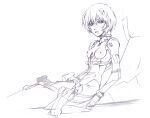  1girl ayanami_rei bob_cut bodysuit breasts cockpit commentary_request control_stick eva_00 headgear impossible_bodysuit impossible_clothes mecha mecha_pilot_suit monochrome neon_genesis_evangelion nyaou pilot pilot_chair plugsuit_(evangelion) robot science_fiction sitting sketch small_nipples solo super_robot 