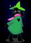  2018 anthro black_fur blush caprine clothed clothing deltarune digital_media_(artwork) elpatrixf eyewear fur glasses goat hat male mammal ralsei scarf simple_background smile solo video_games 