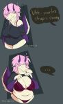 2026 absurd_res anthro bedroom_eyes belly big_belly big_breasts black_clothing black_shirt black_topwear bovid bra bra_strap_showing_(meme) breasts canid canine caprine cleavage clothed clothing eveline_(narumaito) female flashing flashing_breasts fluffy fluffy_tail fur goat hair hi_res horn huge_breasts hybrid lace lingerie mammal meme messy_hair narrowed_eyes narumaito oversized_clothing oversized_topwear overweight overweight_female panties pink_hair purple_body purple_eyes purple_fur purple_horn red_clothing red_lingerie sagging_breasts scene_haircut seductive shirt simple_background solo standing tail topwear underwear white_body white_fur