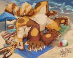 2026 5:4 5_fingers 5_toes absurd_res ailurid apfelskai arm_tuft ball beach beach_ball beach_towel beach_umbrella belly belly_tuft big_ears brown_body brown_fur cheek_tuft claws colored_sketch cooler countershade_arms countershade_belly countershading dewclaw elbow_tuft facial_tuft feet fingers fluffy_ears fluffy_paws fur hare hi_res hugetaur hybrid inflatable lagomorph leporid long_tail looking_at_viewer lying macro male mammal markings musclegut muscular neck_tuft on_back orange_body orange_fur parasol quote_(quotethequiet) red_panda relaxing sand seafoam_(water) signature sketch smile smiling_at_viewer solo striped_markings striped_tail stripes tail tail_markings tan_body tan_fur taur toes towel tuft water wave whiskers