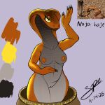 1:1 2025 4_fingers anthro apode areola belly_dancer big_breasts breasts claws cobra countershade_face countershade_neck countershade_scales countershade_torso countershading dancing dated digital_drawing_(artwork) digital_media_(artwork) draconcopode egyptian_cobra elapid_(snake) eyelashes female female_anthro finger_claws fingers flat_colors front_view genitals grey_body grey_claws grey_countershading grey_outer_labia grey_scales grey_vulva hi_res humanoid_genitalia humanoid_hands humanoid_vulva innie_vulva legless long_neck looking_at_viewer multicolored_body multicolored_scales naga narrowed_eyes navel nipples non-mammal_breasts non-mammal_nipples nude nude_anthro nude_female orange_areola orange_body orange_nipples orange_scales piercing plump_labia portrait procreate_(artwork) pupils raised_arm reference_image reptile scales scalie serpentine signature simple_background smile smiling_at_viewer snake snake_hood snake_naga snout solo spe three-quarter_portrait true_cobra two_tone_body two_tone_scales ventral_scales vulva wide_hips yellow_eyes