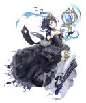  alice_(sinoalice) asymmetrical_legwear black_hair breasts bustier dress full_body gold_trim jewelry ji_no looking_at_viewer mary_janes medium_breasts necklace official_art orb plantar_flexion pocket_watch shoes short_hair sinoalice solo striped striped_legwear thighhighs tiara torn_clothes transparent_background watch yellow_eyes 