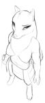  2018 anthro breasts canine clothed clothing dog female full-length_portrait greyscale high-angle_view mammal monochrome nipples portrait simple_background sketch skirt solo topless w4g4 white_background 