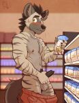 absurd_res anthro aroused aroused_male balls barazoku belly_hair belly_tuft biceps big_muscles big_pecs blush blush_lines bodily_fluids body_hair bottomwear bottomwear_around_legs bottomwear_down brown_body brown_fur brown_hair brown_pubes butt caught caught_in_the_act caught_masturbating clothed clothing clothing_around_legs clothing_down dripping embarrassed embarrassed_expression embarrassed_horny erection fur genital_fluids genitals hair happy_trail hi_res holding_erection hyena leaking_precum male mammal manly markings masturbation muscular muscular_anthro muscular_arms muscular_male muscular_thighs navel nipples pants pants_around_legs pants_down partially_clothed pecs penile penile_masturbation penis precum precum_drip precum_from_penis precum_string pubes public public_masturbation public_nudity red_bottomwear red_clothing red_pants solo store striped_body striped_fur striped_hyena striped_markings stripes tail thick_arms thick_thighs topless topless_anthro topless_male tuft ventkazemaru whiskers