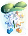 2026 absurd_res amione_(pal) anthro aquatic blue_hair blue_markings blue_theme blush clothed clothing clover_(plant) curled_ears digital_drawing_(artwork) digital_media_(artwork) double_bun dress duo english_text eyes_closed facing_another facing_each_other female floral_pattern flying full-length_portrait hair hair_bun hand_holding happy heart_symbol heart_tail hi_res holding_object leaf legless long_ears looking_at_another male male/female markings mermaid_tail mouthless multicolored_body noseless orange_hair orange_markings orange_theme pal_(species) palworld plant plant_ears pocketpair portrait pseudo_hair signature simple_background smile star_pattern sunrise tail tasseya text two_tone_body unusual_anatomy url water_drop watermark wave_pattern white_body