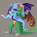  2018 anthro blue_scales cyril disturbed-mind dragon eyewear glasses green_scales hug hugging_from_behind looking_at_another male nude scales smile spyro_the_dragon standing terrador the_legend_of_spyro video_games wings 