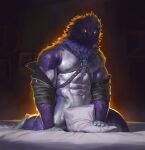 2026 abs accipitrid accipitriform anthro avian beak beak_closed bearded_vulture biceps bird black_clothing black_jacket black_topwear claws clothed clothing countershade_arms countershade_fur countershade_legs countershade_torso countershading deltoids detailed_background digital_drawing_(artwork) digital_media_(artwork) feathers finger_claws front_view fur glowing glowing_eyes grey_body grey_countershading grey_fur half-length_portrait hi_res inside jacket kingarthur_i looking_at_viewer male male_anthro mouth_closed multicolored_body multicolored_fur muscular muscular_anthro muscular_male navel nipples non-mammal_navel non-mammal_nipples old_world_vulture orange_eyes pecs photo portrait purple_body purple_feathers purple_fur silex_calor_(illico_corvum) sitting solo topless topless_anthro topless_male topwear two_tone_body two_tone_fur vulture wall_(structure)