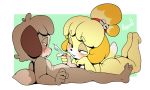  2018 animal_crossing anthro argento balls barefoot blush brother brother_and_sister butt canine cum digby_(animal_crossing) digital_media_(artwork) dog duo feet female handjob hi_res incest isabelle_(animal_crossing) male male/female mammal nintendo penis sex shih_tzu sibling signature sister video_games 