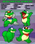 2025 amphibian anthro barefoot blue_baseball_cap blue_eyes boots bottomless bottomless_anthro bottomless_male butt clothed clothing detailed_background feet footwear frog genitals hi_res kerchief male membrane_(anatomy) nintendo nishi_oxnard nude one_shoe_on open_mouth pattern_background penis presenting presenting_hindquarters purple_background purple_text red_baseball_cap red_kerchief running_around shoes simple_background slippy_toad small_penis solo star_fox striped_background text toes tongue tongue_out toony webbed_feet white_text yellow_basbeall_cap