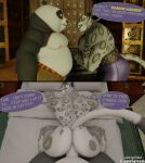 3d_(artwork) 5_fingers anal anal_penetration anthro bear bed belly big_belly big_penis black_body black_fur bottomwear brown_nose butt camseven clothed clothed_anthro clothed_male clothing digital_media_(artwork) dreamworks english_text eye_contact fangs felid fingers fur furniture genitals giant_panda grey_body grey_fur hi_res instant_loss_2koma kung_fu_panda leopard_spots looking_at_another lying male male/male mammal master_po_ping multicolored_body multicolored_fur muscular muscular_anthro muscular_male nipples nude_anthro nude_male on_front overweight overweight_anthro overweight_male pantherine pants penetration penis purple_bottomwear purple_clothing purple_pants purple_speech_bubble sex snow_leopard spots tai_lung_(kung_fu_panda) tan_bottomwear tan_clothing tan_pants teeth text topless two_tone_body two_tone_fur url watermark white_body white_fur
