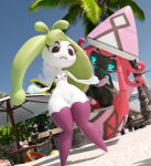 3d_(artwork) absurd_res anthro beach black_body breasts clothing digital_media_(artwork) duo_focus elemental_creature embarrassed female female/female flora_fauna forced forced_exposure generation_7_pokemon genitals green_hair group hair hi_res legendary_pokemon legwear looking_at_another lorded nintendo nipples nude pink_hair plant pokemon pokemon_(species) pseudo_hair shortstack shortstack_female small_breasts steenee stockings tapu_lele telekinesis thick_thighs vulva white_body wide_hips