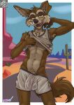 2026 anthro armpit_hair athletic athletic_anthro athletic_male balls_outline barely_visible_genitalia barely_visible_penis bashbl-ux basketball_jersey body_hair bottomwear brown_body brown_fur brown_tail bulge cactus canid canine canis clothing coyote day desert detailed_bulge floppy_ears fur genital_outline genitals hi_res licking licking_lips long_ears looking_at_viewer looney_tunes male mammal outside penis penis_outline penis_poking_out penis_through_leghole plant pubes qr_code road sharp_teeth shorts sky slim slim_male solo tail teeth tongue tongue_out warner_brothers wet wet_clothing wile_e._coyote