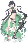  ahoge ai_arctic_warfare bikini black_hair bolt_action elbow_gloves gloves grin gun nike_(smaaaash) one_eye_closed original rifle scarf short_hair_with_long_locks smile sniper_rifle solo swimsuit thick_eyebrows weapon yellow_eyes 