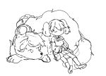  animalization closed_eyes dog greyscale japanese_clothes kantai_collection kariginu long_hair lying_on_another magatama monochrome no_hat no_headwear pleated_skirt rd_(ard_kc) ryuujou_(kantai_collection) sitting sketch skirt sleeping twintails unryuu_(kantai_collection) white_background 