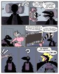 4:5 absurd_res annoyed anthro avian beak bed bed_sheet bedding big_breasts big_butt big_eyes big_pupils bird breasts butt carmen_the_crow clothing comic corvid corvus_(genus) cross-popping_vein crow dialogue diegutan duo english_text feathers female french french_text furniture hi_res huge_breasts inner_thoughts larger_female mammal markings open_beak open_mouth oscine pajamas passerine pillow poking procyonid pupils raccoon raccoon_tail scribbles shocked size_difference small_breasts surprised tail tail_feathers tail_markings text tire tired tired_eyes translation_request uva_the_raccoon waking_up whiteboard wings