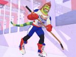 3d_(artwork) 4:3 anthro beard blue_bottomwear blue_clothing blue_shorts boots bottomwear brown_eyes clothing digital_media_(artwork) eyebrows facial_hair footwear gloves green_body hair handwear hi_res hockey hockey_jersey hockey_rink hockey_stick iguana iguanid lizard looking_at_viewer male mature_male mullet mutton_chops red_boots red_clothing red_footwear red_gloves red_hair red_handwear reggie_igulas_senior reggieigulas reptile scalie shoes shorts skating smile solo sport thick_eyebrows thick_neck