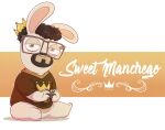 2017 3_toes 5_fingers anthro anthrofied bent_leg black_facial_hair black_goatee black_hair bottomless bottomless_anthro bottomless_male brown_clothing brown_eyes brown_hoodie brown_topwear clothed clothed_anthro clothed_male clothing colored controller crown digital_drawing_(artwork) digital_media_(artwork) english_description english_text eyewear facial_hair featureless_crotch feet fingers full-length_portrait fur gaelfox glasses goatee grey_eyewear grey_glasses hair happy headgear holding_controller holding_object hoodie lagomorph light lighting logo logo_on_shirt long_ears looking_at_viewer male male_anthro mammal multicolored_body narrowed_eyes noseless portrait pupils rabbid rabbidification raving_rabbids ray_narvaez_jr. rayman_(series) real_world rectangular_glasses shaded short_hair simple_background sitting smile smiling_at_viewer solo spanish_text squint straight_leg tan_body tan_inner_ear tan_skin text toes topwear two_tone_body ubisoft white_background white_body white_fur white_sclera