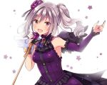  :d asymmetrical_sleeves asymmetrical_wings black_nails black_wings brown_eyes detached_sleeves dress_shirt eyebrows_visible_through_hair flower hair_between_eyes hair_flower hair_ornament holding holding_microphone idolmaster idolmaster_cinderella_girls kanzaki_ranko long_hair long_sleeves microphone nail_polish open_mouth purple_flower purple_rose purple_shirt purple_skirt purple_sleeves rose serino_itsuki shiny shiny_hair shirt silver_hair single_sleeve skirt sleeveless sleeveless_shirt smile solo twitter_username upper_body white_background white_wings wings wrist_cuffs 