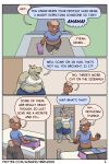  2018 anthro bear big_breasts breasts bulge clothed clothing comic dickgirl digital_media_(artwork) duo english_text gingerlybreadart girly hippopotamus inside intersex male mammal outside overweight skimpy speech_bubble standing text 