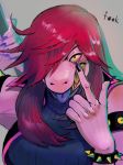  anthro deltarune female grin hair hair_over_eye pink_skin portrait red_hair reptile scalie smile solo susie_(deltarune) tongue tongue_out ukyu 
