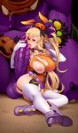  ankle_boots areolae belt blonde_hair blush boots bow bowtie breasts cleavage deep_skin dragalia_lost elbow_gloves elisanne garter_straps gigantic_penis gloves greaves hair_ornament halloween halloween_costume height_difference hetero high_heel_boots high_heels highleg highleg_leotard highres huge_breasts huge_testicles inverted_nipples jack-o'-lantern jack-o'-lantern_hair_ornament kairuhentai leotard long_hair looking_at_viewer loose_belt monster monster_boy no_bra nose one_breast_out open_mouth orange_leotard penis ponytail purple_eyes purple_skin skindentation solo_focus testicles thighhighs tongue tongue_out torn_clothes torn_leotard uncensored veins veiny_penis white_gloves white_legwear 