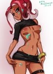  2018 breasts clothed clothing female hair humanoid looking_at_viewer mammal marine minacream nintendo not_furry octoling partially_clothed pussy simple_background solo splatoon splatoon_2 standing suction_cup tentacle_hair tentacles text video_games 