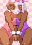  2girls breasts bunny_suit dark_skin donson huge_breasts long_hair multiple_girls 