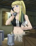  blonde_hair blue breasts eyes fullmetal_alchemist highres long_hair midriff screencap stitched third-party_edit winry_rockbell 