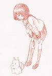  commentary_request dog full_body holding_leash kneehighs leaning_forward leash loafers long_sleeves neckerchief pet school_uniform sepia serafuku shoes short_hair skirt solo tonmoh 